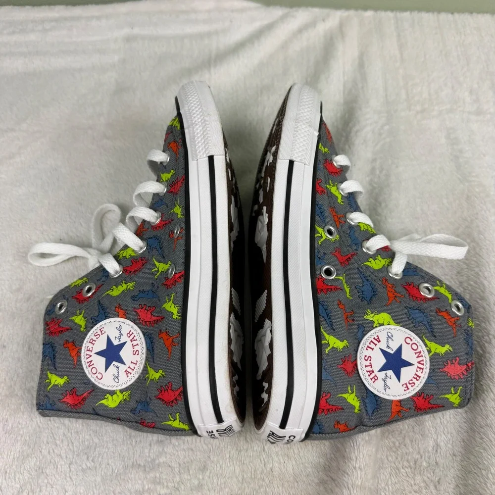 Converse Chuck Taylor All Star Dinoverse Gray Dinosaur High Top Shoes Junior 2